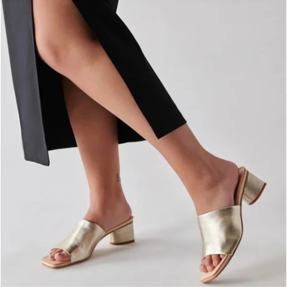 Dolce Vita Jolice heeled leather slide sandals in metallic gold size 8.5